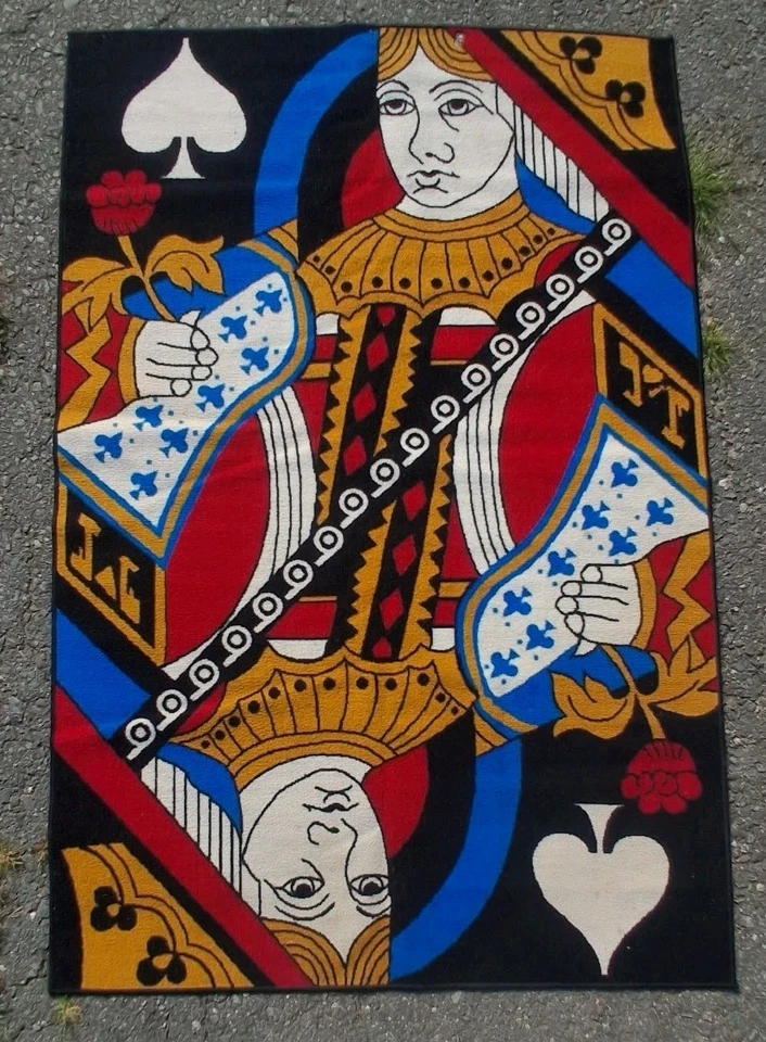 VINTAGE CASINO ENTRANCE RUG CARPET Queen Of SPADES Playing CARD 52X78 Inches - Image 1 of 4