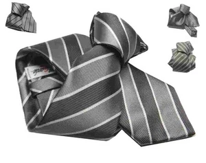 CRAVATTA elegante UOMO A RIGHE SETA SILK grigio necktie striped cerimonia ITALY - Imagen 1 de 13
