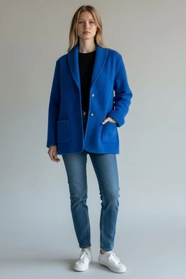 Blazer De Colección Norm Thompson 100% Lana Para Mujer Talla M Azul Calidad Hecho Desgaste Declarativo Foto 1 de 4