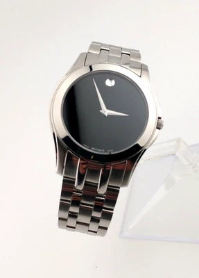 Reloj clásico Movado para hombre museo SS CON ESFERA NEGRA ~ Modelo #01.1.14.1001 ~ ¡Excelente! Foto 1 de 4