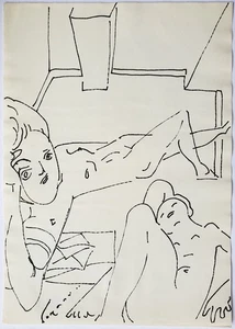 Zeichnung Federzeichnung Tinte Menschen Akt Erotik Frauen Edvard Frank Nachlass - Bild 1 von 9