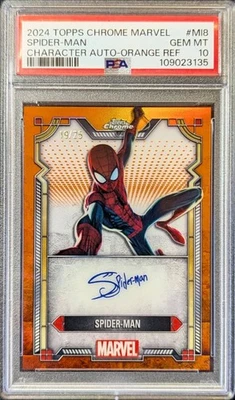 2024 Topps Chrome Marvel #MI8 Spider-Man /25 Character Auto Orange PSA 10 - Image 1 of 2