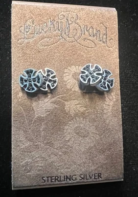 Lucky Brand Earrings,Sterling Silver, Maltese Cross w/ Peace Sign Backs - Image 1 of 4