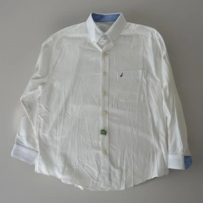 Nautica Classic Fit Oxford Shirt 16 32/33 White Cotton Button-Down Collar Logo - Image 1 of 4