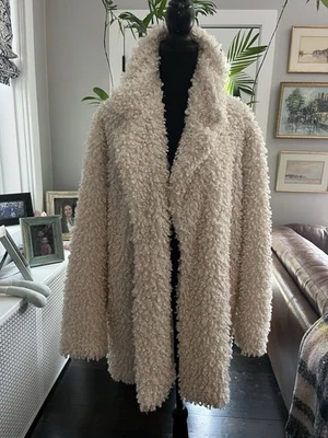 TIBI Ivory Faux Lamb Fur Long Hair Boucle Coat Over Sized Teddy Peacoat Jacket M - Image 1 of 4