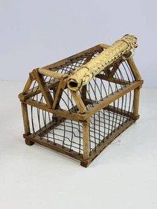 Antique Handmade Wood Bird Cage W/ Woven Handle Barn Shaped - Picture 1 of 5