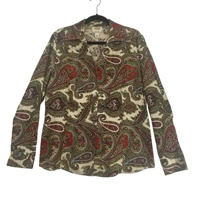 Talbots Women's Pure Silk Button-Up Cream & Paisley Top Size 16 Pre-Owned - Imagem 1 de 4