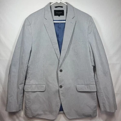 Banana Republic Tailored Fit Blazer Gray White Striped Elbow Patch Sz 44R - Image 1 of 4