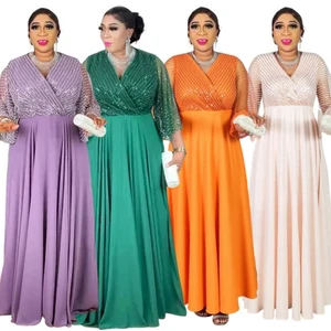 Women African V-Neck Maxi Dress Evening Party Ball Gown Wedding Long Dresses New - Picture 1 of 21