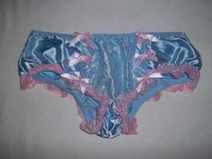 Shein tween girls lace trim w/bows satin panties pastel blue w/pink nip - Picture 1 of 2