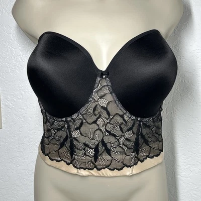 Le Mystere Sensuelle Underwire Bustier 36G #4855 Black Lace Padded Molded - Imagem 1 de 4
