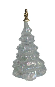 VTG Fenton Glass CHRISTMAS TREE 6.5" FIGURINE Large White Iridescent + Angel - Picture 1 of 7