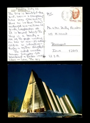 Открытка Mayfairstamps Норвегия 1973 в Давенпорт IA современное здание церкви aau_76 - Изображение 1 из 2