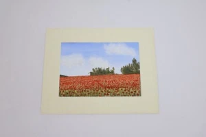 Original Watercolour Painting Poppy Fields Landscape Flowers Mount 14” X 11” - Picture 1 of 5
