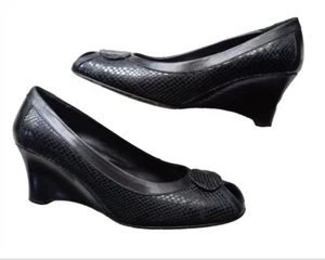 BRIGHTON Made in Italy Black Leather NELLY Pumps SZ 6 M shoe heels NO METAL RING - Picture 1 of 10