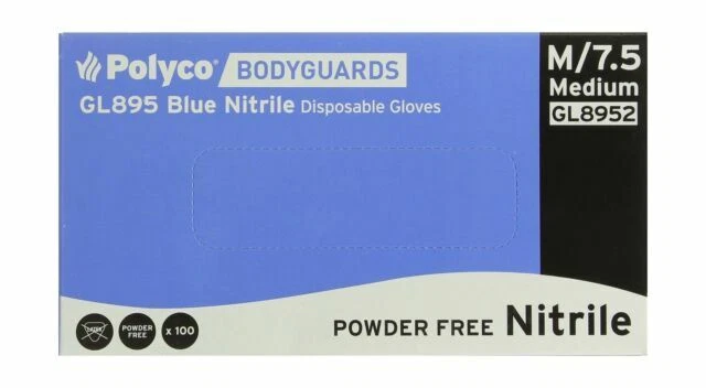 Bodyguard GL8952 Powder Free Blue Nitrile Disposable Gloves, Size Medium - 100 Pack