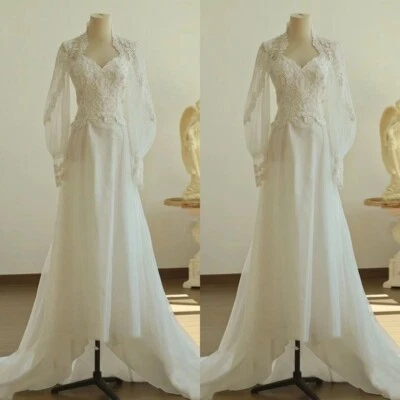 1970s Wedding Dresses Victorian Long Sleeves Chiffon Summer Vintage Bridal Gowns - Image 1 of 4