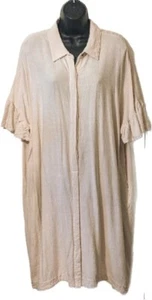 Cato's Women's Plus Sz 18/20W Natural Linen Shirt Dress Ruffle Sleeve Pockets - Picture 1 of 5