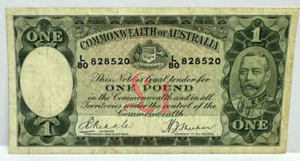 AUSTRALIA 1933 ONE 1 POUND, RIDDLE/SHEEHAN, RARE GRADE " L 80 828520 " GVF - Picture 1 of 2