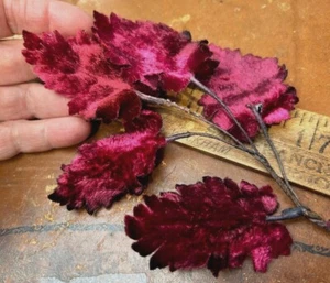 vintage millinery 1940s velvet leaves garnet 1 spray made in Germany - Picture 1 of 3