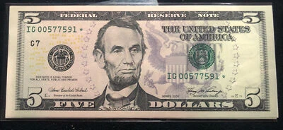 WOW ⭐️  LOW PRINT $5 2006 -CU  ( CHICAGO “G” ) Star Federal Reserve Note -Run 1 - Image 1 of 4