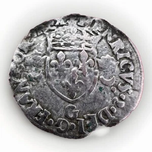 France , Henri II, Douzain aux croissants, 1550 G Poitiers KM#997 1.42gr S162 - Picture 1 of 2