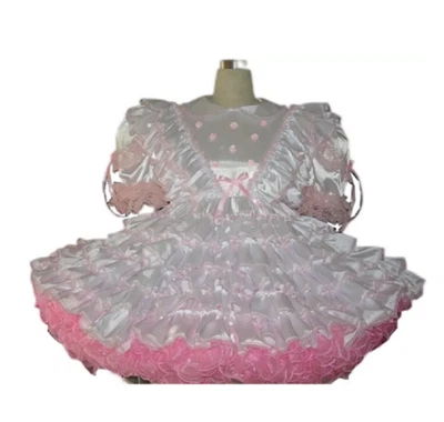 Vestido de satén bloqueable Sissy Girl Maid cosplay disfraz hecho a medida y Foto 1 de 4