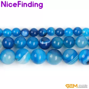 "Cuentas con bandas de ágata sardónix azul liso natural para hacer joyas de 15""" - Imagen 1 de 46