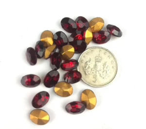Rhinestone Crystal Ruby 24 Pack 8mm x 6mm Oval Faceted Cabochons Vintage Gems - Picture 1 of 2