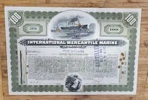 Stock Certificate International Mercantile Marine Green 100 Shares Built Titanic - Picture 1 of 1