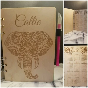 Engraved Personalized Journal/Planner Cover With Elephant & Calendar - Picture 1 of 7