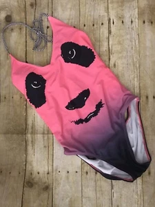 PacSun Radar Size L Large Swimsuit Pink Black Face Print Cage Back Tie Top  - Picture 1 of 11