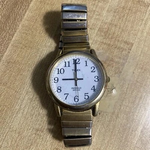 Timex Easy Reader Mens Watch Gold Tone Case White Dial Gold Expansion Band - Picture 1 of 7