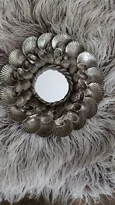 Beautiful Hand Made Rustic Scallop Seashell Nickel Metal Small Mirror - Picture 1 of 5