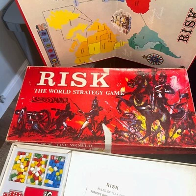 Vintage board game RISK Parker Palitoy 1963 Red Box Looks Complete Box Wear Nice - Image 1 of 4