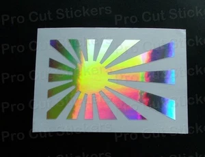 Large Rising Sun Flag Silver Hologram Neo Mirror Chrome Car Stickers Decals JDM - Picture 1 of 3