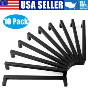 10 Pack Matte Black Square Cabinet Pulls Drawer Handle Hardware Stainless Steel - Picture 1 of 10