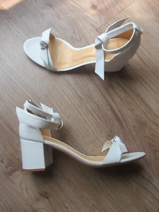 Alexandre Birman Clarita Knot Block Sandal Heels White Leather Womens 10.5 IT 42 - Picture 1 of 15
