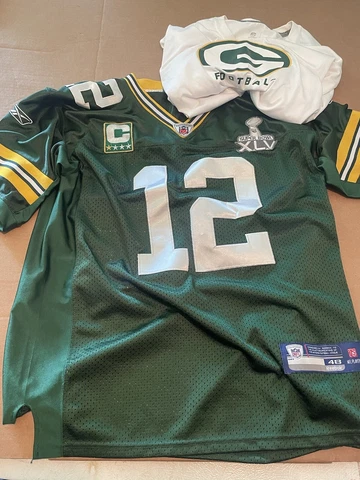 Green Bay Packers #12 Rodgers Super Bowl XLV Reebok 48 On Field Jersey w/ tshirt Cover