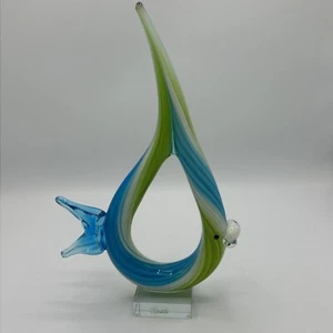 Murano Style Fish Cutout Green Blue Decor Figurine w/ Sticker - Picture 1 of 17
