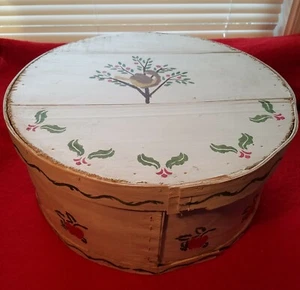 Vintage Hand Painted Round Wood Cheese Box 16" Diameter - Picture 1 of 12