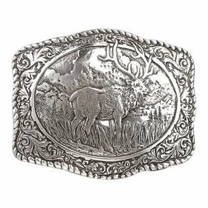 Crumrine ELK Western Men's Silver Tone Belt Buckle 38042 - Picture 1 of 1