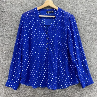A New Approach Blouse Women PL Petite Blue Polka Dot 1/2 Button V-Neck Casual - Image 1 of 4