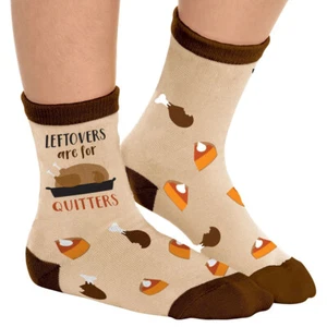 Thanksgiving Adult Crew Socks One Size Leftovers Are For Quitters - Picture 1 of 2
