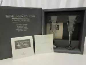 New in Box 2 WATERFORD CRYSTAL Millennium Peace Champagne Toasting Flutes - Picture 1 of 11