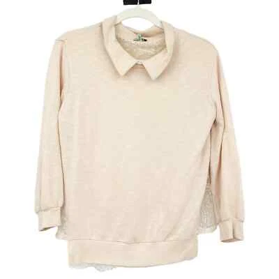 CLU Womens Cotton Blend Lace Trim Pullover Collared Sweatshirt Size S Blush - Image 1 of 4