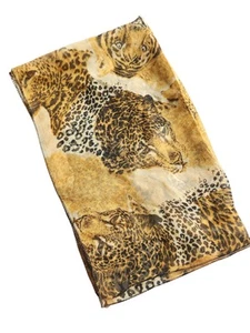 Vintage Silk Feel Animal Print Wild Cats Lion Leopard Rectangular Scarf 67x20.5" - Picture 1 of 16