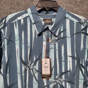 Camisa Quiksilver Waterman Hombres Grande Azul Bambú Cala Hawaiana Ajuste Cómodo Nueva - Imagen 1 de 12