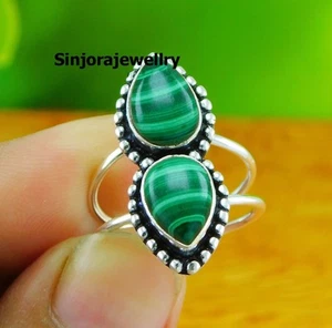 Malaquita piedras preciosas 925 plata esterlina anillo hecho a mano EE.UU.... - Imagen 1 de 4