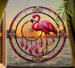 Flamingo Design Sun Catcher Hanging Window Plaque Ornament Home Decor Gift 20cm - Picture 1 of 6